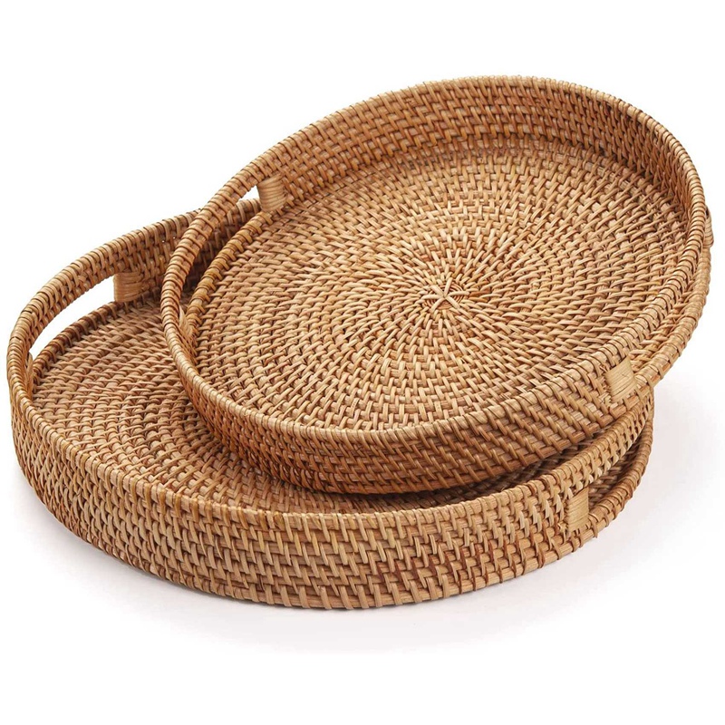 Rattan Tray Handle - Okrągła rattanowa taca do serwowania, dekoracyjna