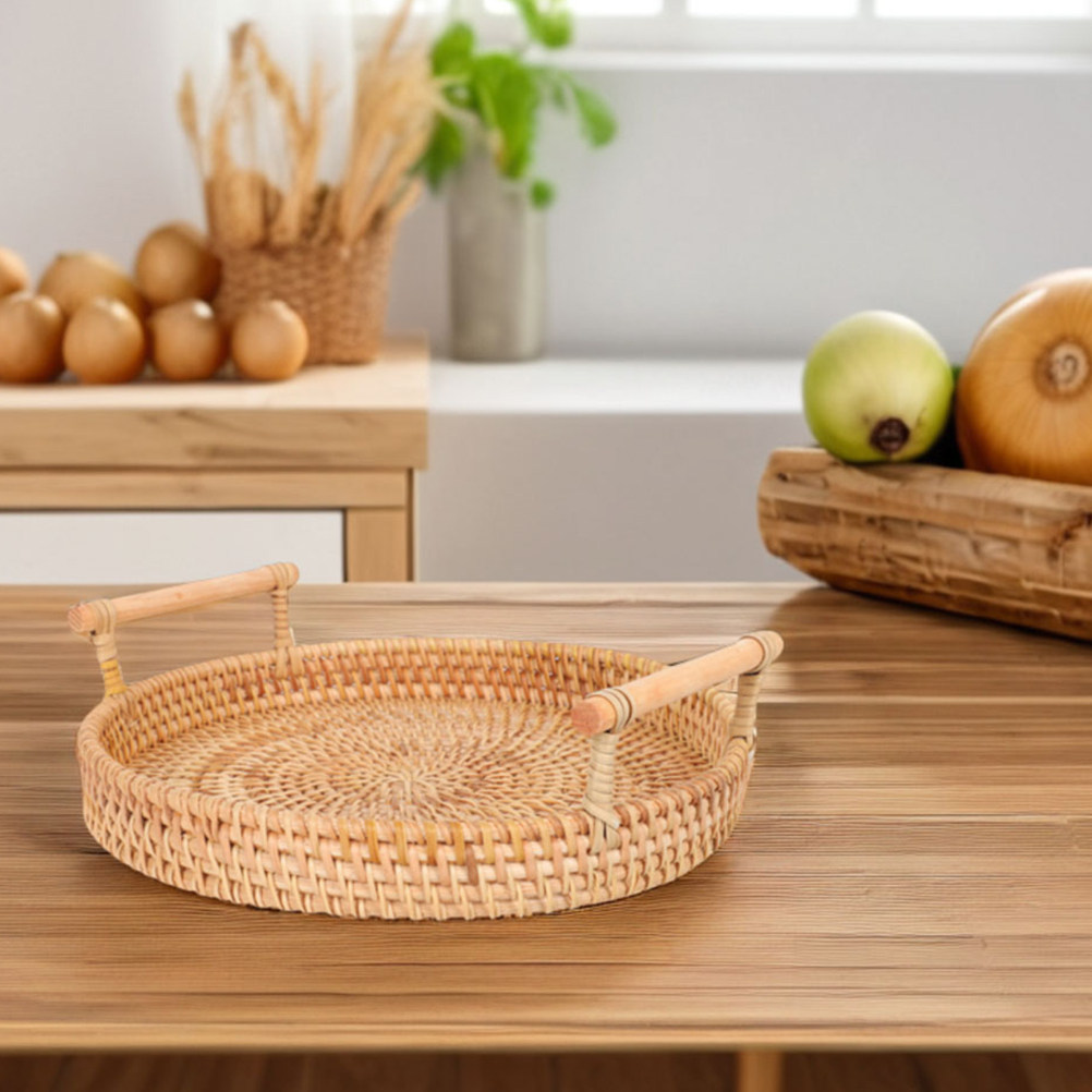 Okrągła, ręcznie robiona taca  – Rattan Tray Handle recenzja i cena