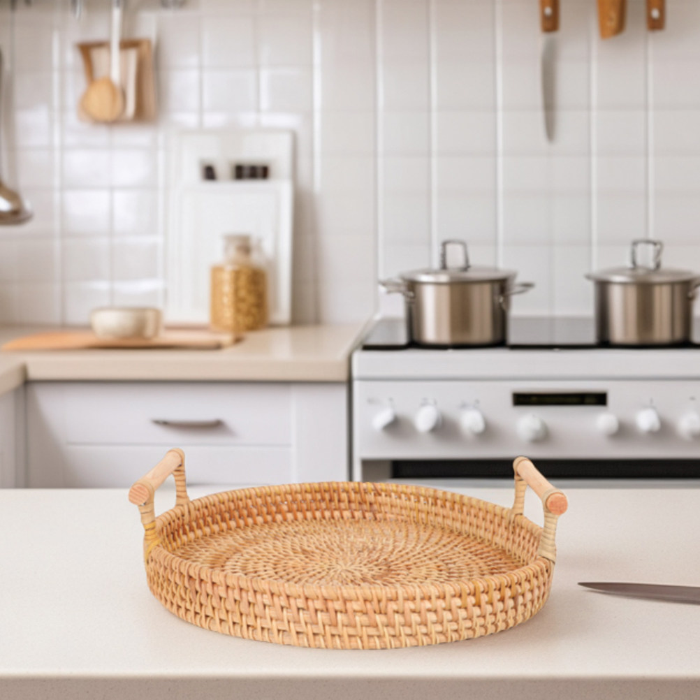 Okrągła, ręcznie robiona taca  – Rattan Tray Handle recenzja i cena