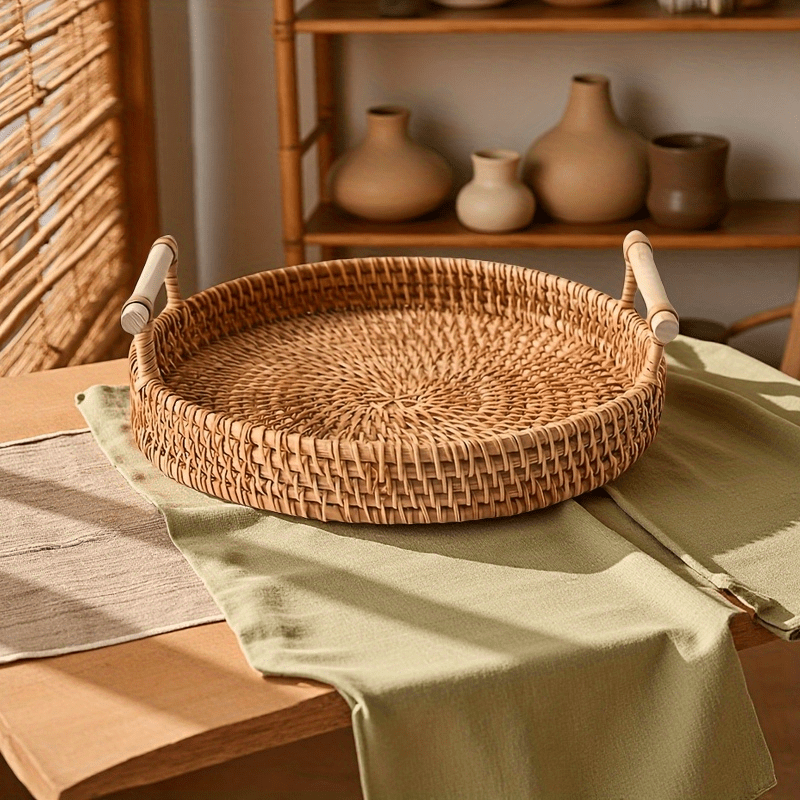 Ręcznie robiona okrągła taca z – Rattan Tray Handle recenzja i cena
