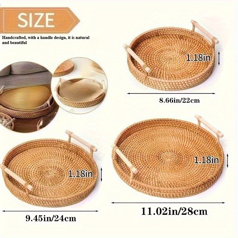 Ręcznie robiona okrągła taca z – Rattan Tray Handle recenzja i cena